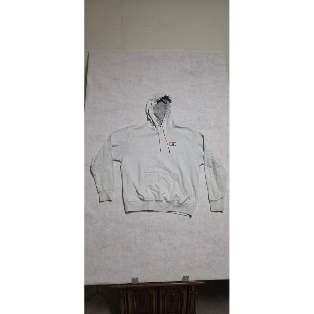 Champion Hoodie Size L Light Gray Graphic Logo Pullover Sweatshirt
